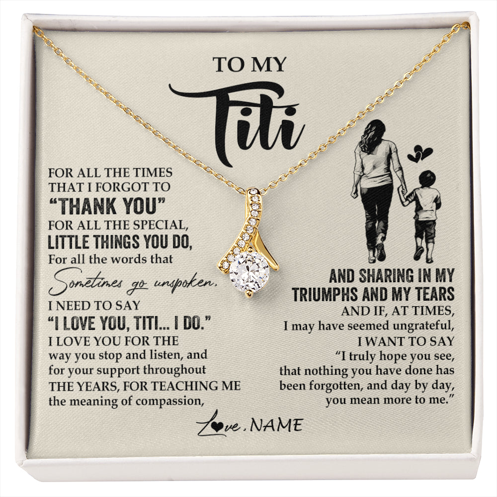 Alluring Beauty Necklace 18K Yellow Gold Finish | 1 | Personalized To My Titi Necklace From Nephew For All The Times That I Forgot To Thank You Titi Birthday Mothers Day Christmas Customized Gift Box Message Card | siriusteestore