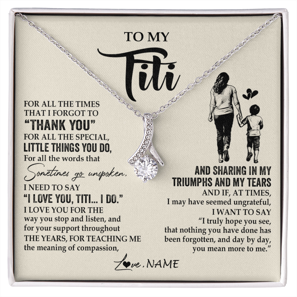 Alluring Beauty Necklace 14K White Gold Finish | 1 | Personalized To My Titi Necklace From Nephew For All The Times That I Forgot To Thank You Titi Birthday Mothers Day Christmas Customized Gift Box Message Card | siriusteestore