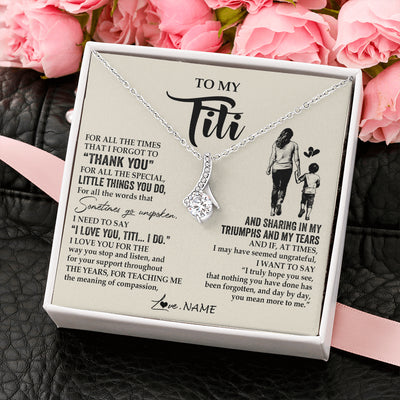 Alluring Beauty Necklace 14K White Gold Finish | 2 | Personalized To My Titi Necklace From Nephew For All The Times That I Forgot To Thank You Titi Birthday Mothers Day Christmas Customized Gift Box Message Card | siriusteestore