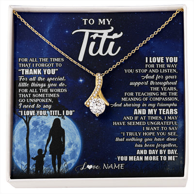 Alluring Beauty Necklace 18K Yellow Gold Finish | 1 | Personalized To My Titi Necklace From Nephew Niece Thank You Grateful Love Titi Birthday Gifts Mothers Day Jewelry Christmas Customized Gift Box Message Card | siriusteestore