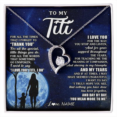 Forever Love Necklace 14K White Gold Finish | 1 | Personalized To My Titi Necklace From Nephew Niece Thank You Grateful Love Titi Birthday Gifts Mothers Day Jewelry Christmas Customized Gift Box Message Card | siriusteestore