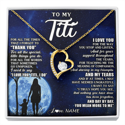 Forever Love Necklace 18K Yellow Gold Finish | 1 | Personalized To My Titi Necklace From Nephew Niece Thank You Grateful Love Titi Birthday Gifts Mothers Day Jewelry Christmas Customized Gift Box Message Card | siriusteestore