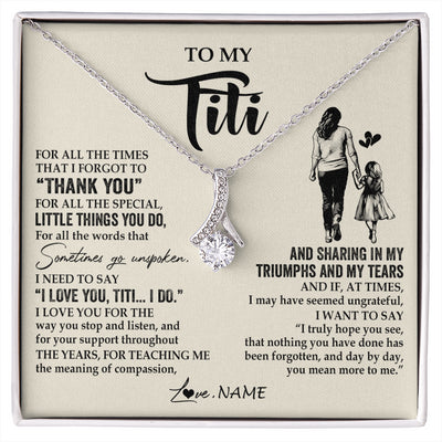 Alluring Beauty Necklace 14K White Gold Finish | 1 | Personalized To My Titi Necklace From Niece For All The Times That I Forgot To Thank You Titi Birthday Mothers Day Christmas Customized Gift Box Message Card | siriusteestore