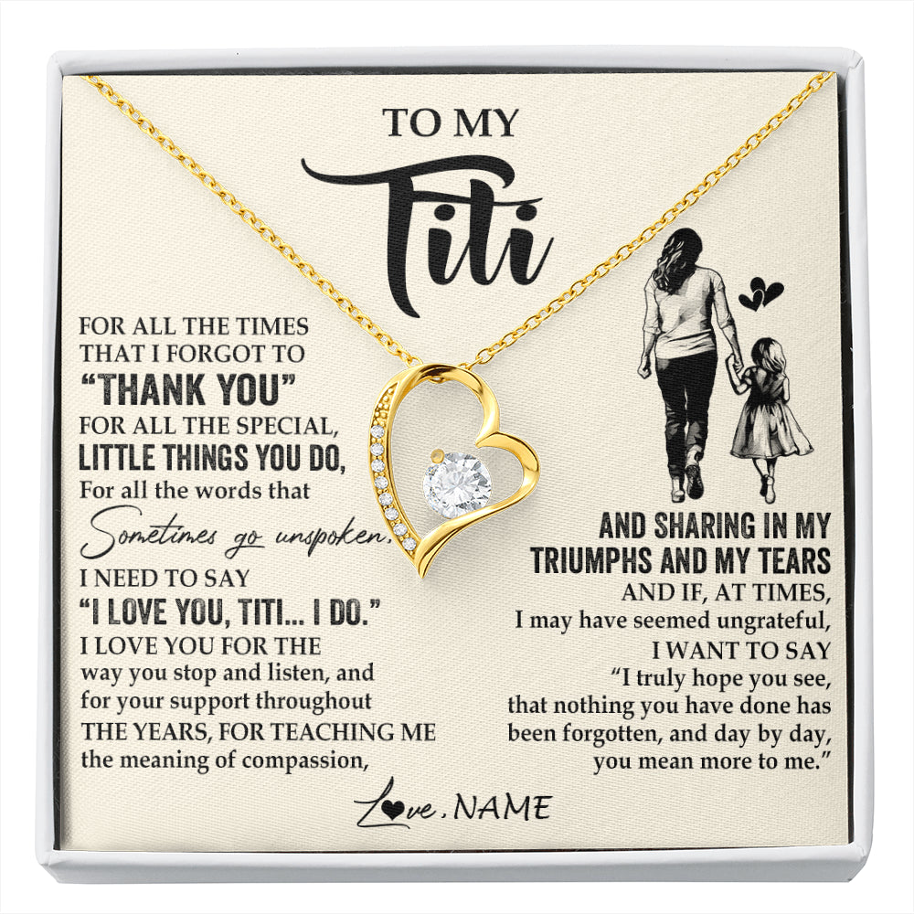Forever Love Necklace 18K Yellow Gold Finish | 1 | Personalized To My Titi Necklace From Niece For All The Times That I Forgot To Thank You Titi Birthday Mothers Day Christmas Customized Gift Box Message Card | siriusteestore