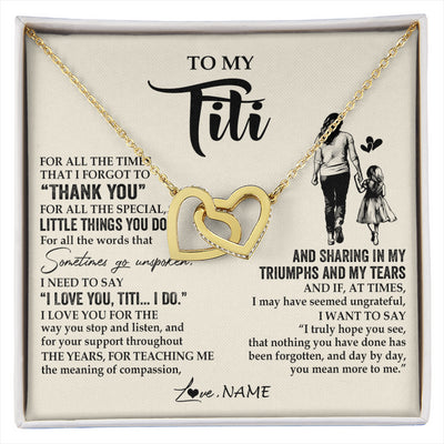 Interlocking Hearts Necklace 18K Yellow Gold Finish | 1 | Personalized To My Titi Necklace From Niece For All The Times That I Forgot To Thank You Titi Birthday Mothers Day Christmas Customized Gift Box Message Card | siriusteestore
