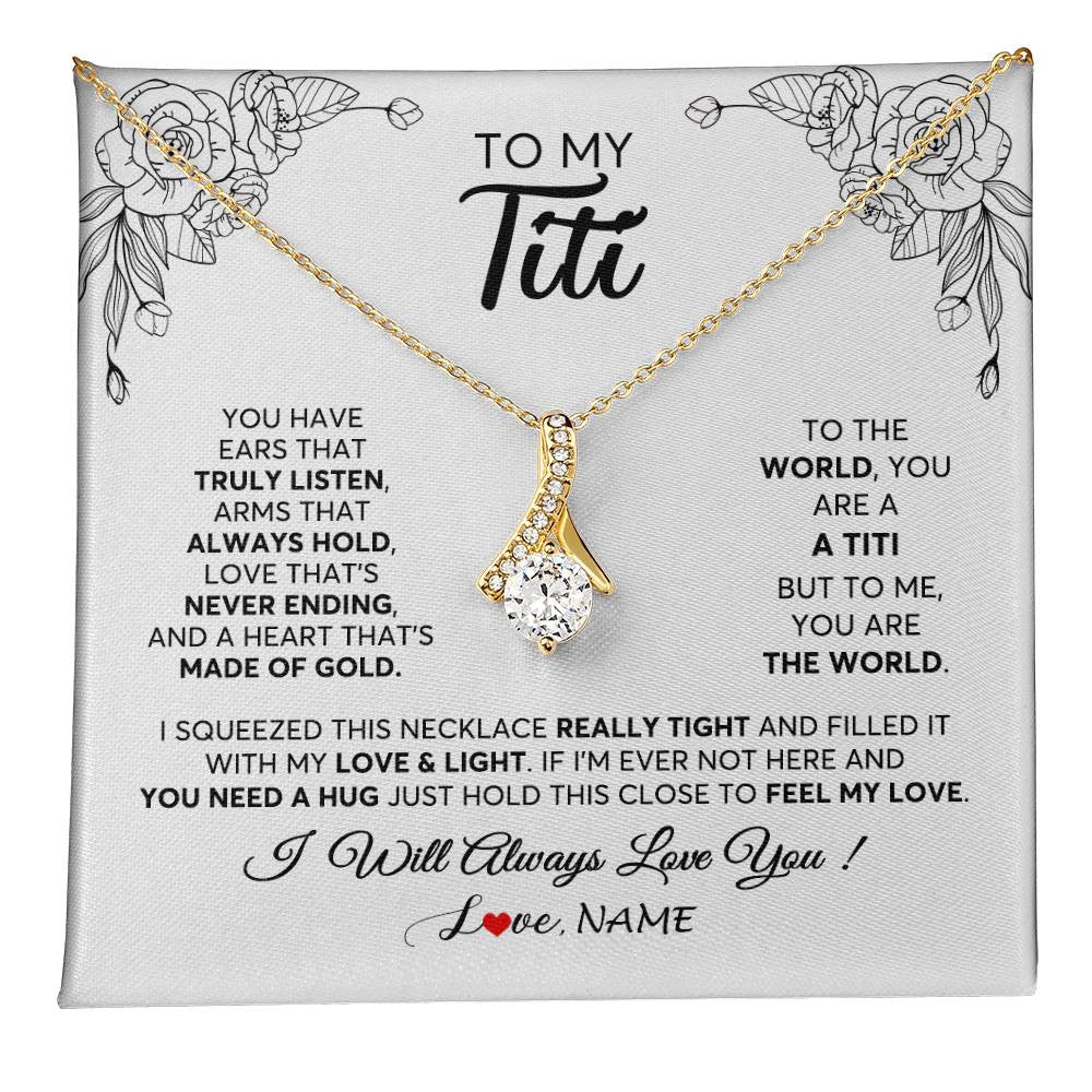 Alluring Beauty Necklace 18K Yellow Gold Finish | 1 | Personalized To My Titi Necklace From Niece Nephew Hold This Close Feel My Love Titi Birthday Mothers Day Christmas Jewelry Customized Gift Box Message Card | siriusteestore