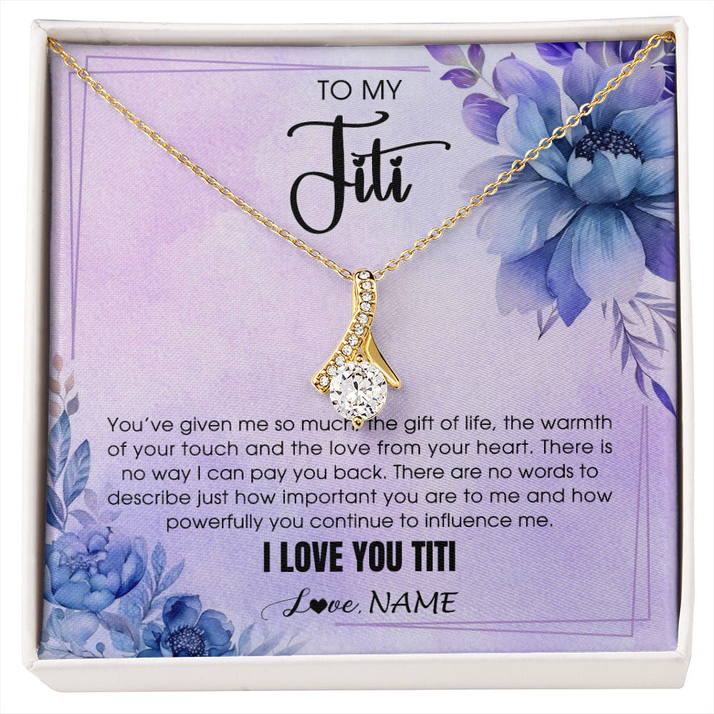 Alluring Beauty Necklace 18K Yellow Gold Finish | 1 | Personalized To My Titi Necklace From Niece Nephew I Love You Titi Birthday Gifts Mothers Day Jewelry Pendant Christmas Customized Gift Box Message Card | siriusteestore