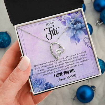 Forever Love Necklace 14K White Gold Finish | 2 | Personalized To My Titi Necklace From Niece Nephew I Love You Titi Birthday Gifts Mothers Day Jewelry Pendant Christmas Customized Gift Box Message Card | siriusteestore