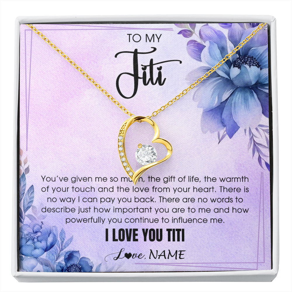 Forever Love Necklace 18K Yellow Gold Finish | 1 | Personalized To My Titi Necklace From Niece Nephew I Love You Titi Birthday Gifts Mothers Day Jewelry Pendant Christmas Customized Gift Box Message Card | siriusteestore