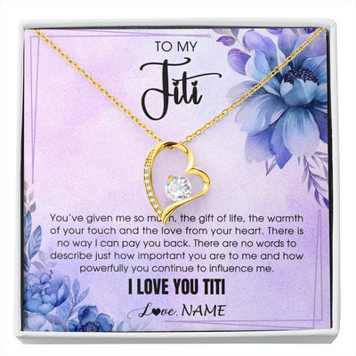 Forever Love Necklace 18K Yellow Gold Finish | 1 | Personalized To My Titi Necklace From Niece Nephew I Love You Titi Birthday Gifts Mothers Day Jewelry Pendant Christmas Customized Gift Box Message Card | siriusteestore