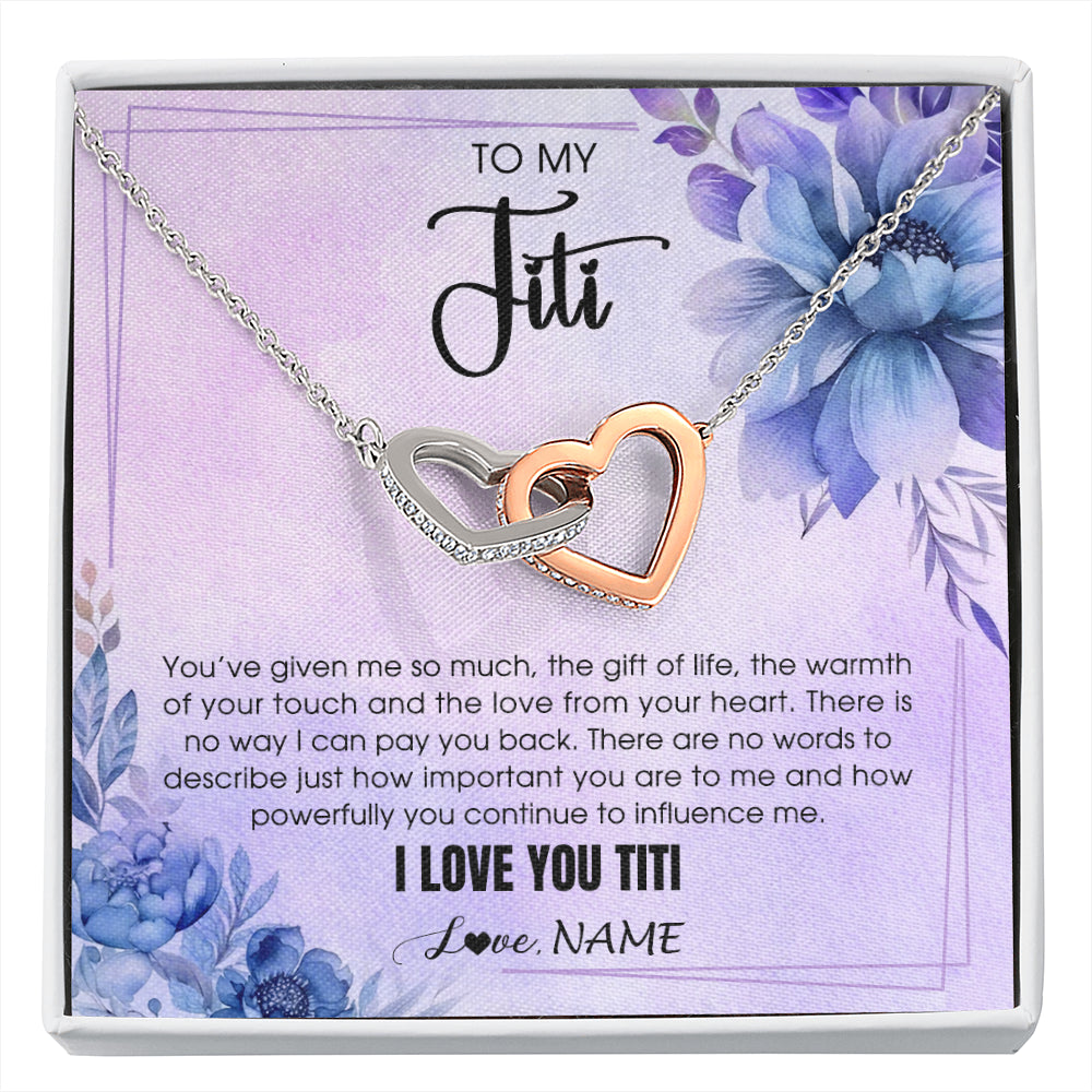 Interlocking Hearts Necklace Stainless Steel & Rose Gold Finish | 1 | Personalized To My Titi Necklace From Niece Nephew I Love You Titi Birthday Gifts Mothers Day Jewelry Pendant Christmas Customized Gift Box Message Card | siriusteestore