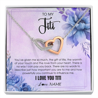 Interlocking Hearts Necklace Stainless Steel & Rose Gold Finish | 1 | Personalized To My Titi Necklace From Niece Nephew I Love You Titi Birthday Gifts Mothers Day Jewelry Pendant Christmas Customized Gift Box Message Card | siriusteestore