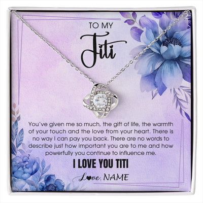 Love Knot Necklace 14K White Gold Finish | 1 | Personalized To My Titi Necklace From Niece Nephew I Love You Titi Birthday Gifts Mothers Day Jewelry Pendant Christmas Customized Gift Box Message Card | siriusteestore