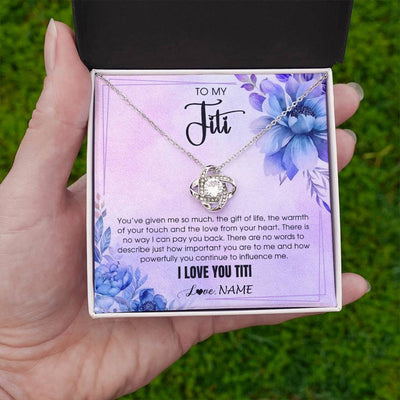 Love Knot Necklace 14K White Gold Finish | 2 | Personalized To My Titi Necklace From Niece Nephew I Love You Titi Birthday Gifts Mothers Day Jewelry Pendant Christmas Customized Gift Box Message Card | siriusteestore