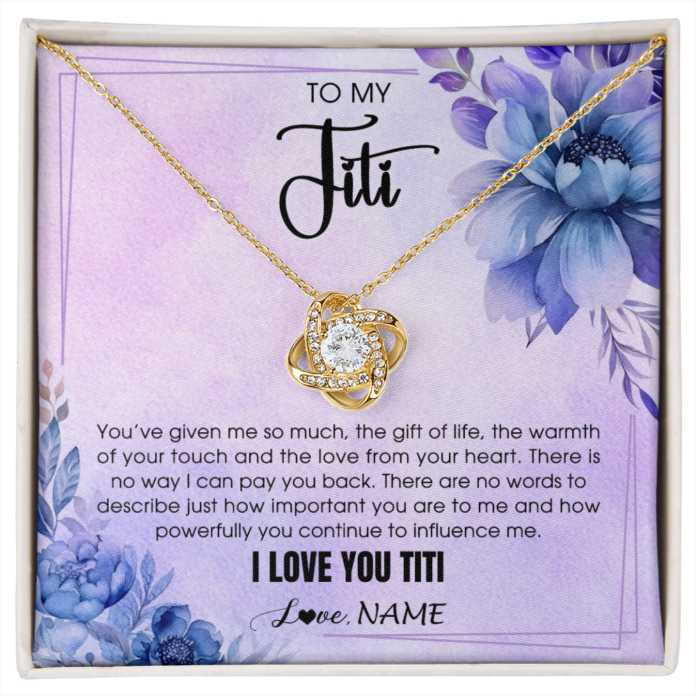 Love Knot Necklace 18K Yellow Gold Finish | 1 | Personalized To My Titi Necklace From Niece Nephew I Love You Titi Birthday Gifts Mothers Day Jewelry Pendant Christmas Customized Gift Box Message Card | siriusteestore