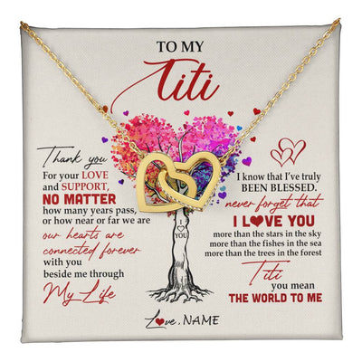 Interlocking Hearts Necklace 18K Yellow Gold Finish | 1 | Personalized To My Titi Necklace From Niece Nephew Never Forget That I Love You You Mean The World Titi Birthday Mothers Day Christmas Customized Gift Box Message Card | siriusteestore