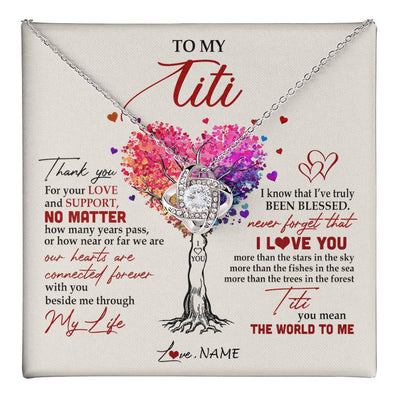Love Knot Necklace 14K White Gold Finish | 1 | Personalized To My Titi Necklace From Niece Nephew Never Forget That I Love You You Mean The World Titi Birthday Mothers Day Christmas Customized Gift Box Message Card | siriusteestore