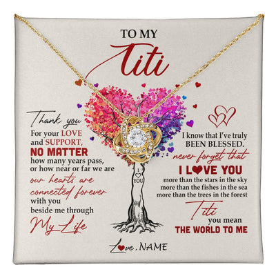 Love Knot Necklace 18K Yellow Gold Finish | 1 | Personalized To My Titi Necklace From Niece Nephew Never Forget That I Love You You Mean The World Titi Birthday Mothers Day Christmas Customized Gift Box Message Card | siriusteestore