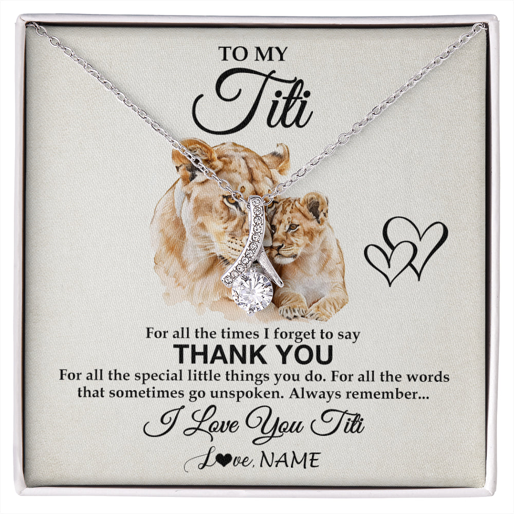 Alluring Beauty Necklace 14K White Gold Finish | 1 | Personalized To My Titi Necklace From Niece Nephew Thank You Lion Titi Gift For Mothers Day Birthday Gift Christmas For Titi Customized Gift Box Message Card | siriusteestore