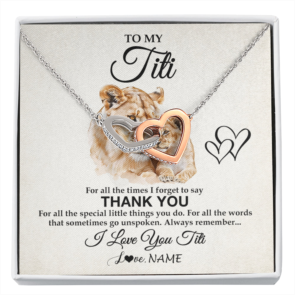 Interlocking Hearts Necklace Stainless Steel & Rose Gold Finish | 1 | Personalized To My Titi Necklace From Niece Nephew Thank You Lion Titi Gift For Mothers Day Birthday Gift Christmas For Titi Customized Gift Box Message Card | siriusteestore
