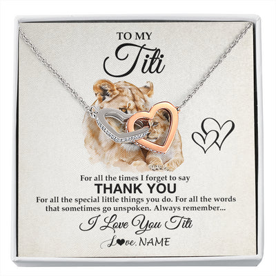 Interlocking Hearts Necklace Stainless Steel & Rose Gold Finish | 1 | Personalized To My Titi Necklace From Niece Nephew Thank You Lion Titi Gift For Mothers Day Birthday Gift Christmas For Titi Customized Gift Box Message Card | siriusteestore