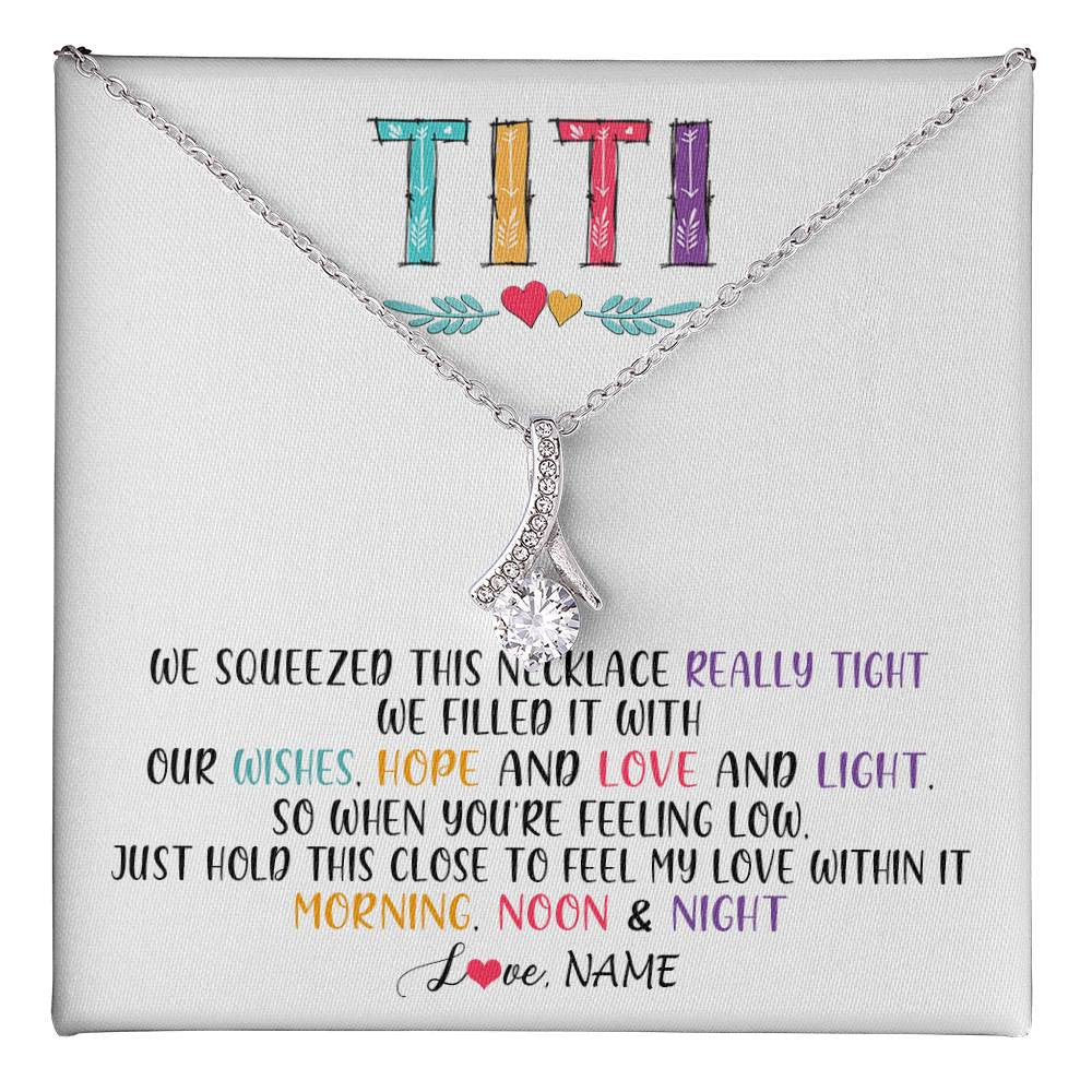 Alluring Beauty Necklace 14K White Gold Finish | 1 | Personalized To My Titi Necklace From Niece Nephew We Squeezed This Necklace Titi Birthday Mothers Day Christmas Jewelry Customized Gift Box Message Card | siriusteestore
