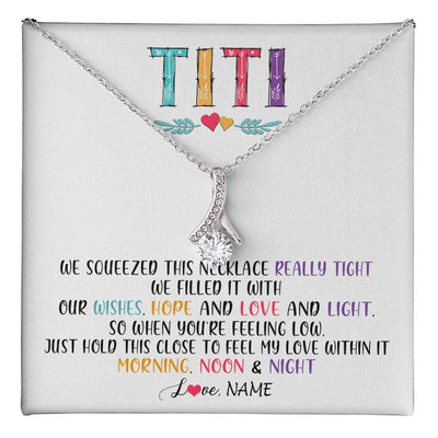 Alluring Beauty Necklace 14K White Gold Finish | 1 | Personalized To My Titi Necklace From Niece Nephew We Squeezed This Necklace Titi Birthday Mothers Day Christmas Jewelry Customized Gift Box Message Card | siriusteestore