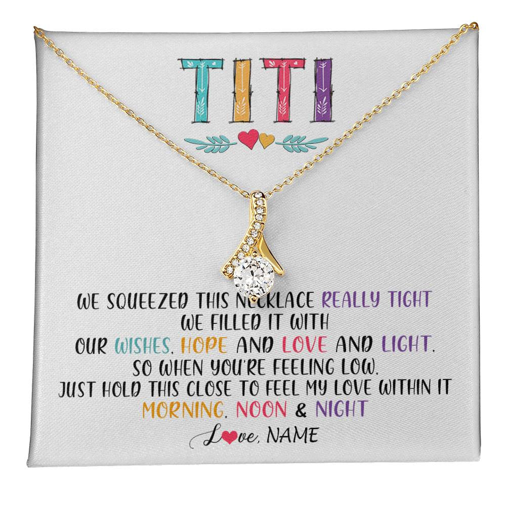 Alluring Beauty Necklace 18K Yellow Gold Finish | 1 | Personalized To My Titi Necklace From Niece Nephew We Squeezed This Necklace Titi Birthday Mothers Day Christmas Jewelry Customized Gift Box Message Card | siriusteestore