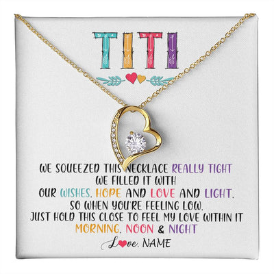 Forever Love Necklace 18K Yellow Gold Finish | 1 | Personalized To My Titi Necklace From Niece Nephew We Squeezed This Necklace Titi Birthday Mothers Day Christmas Jewelry Customized Gift Box Message Card | siriusteestore