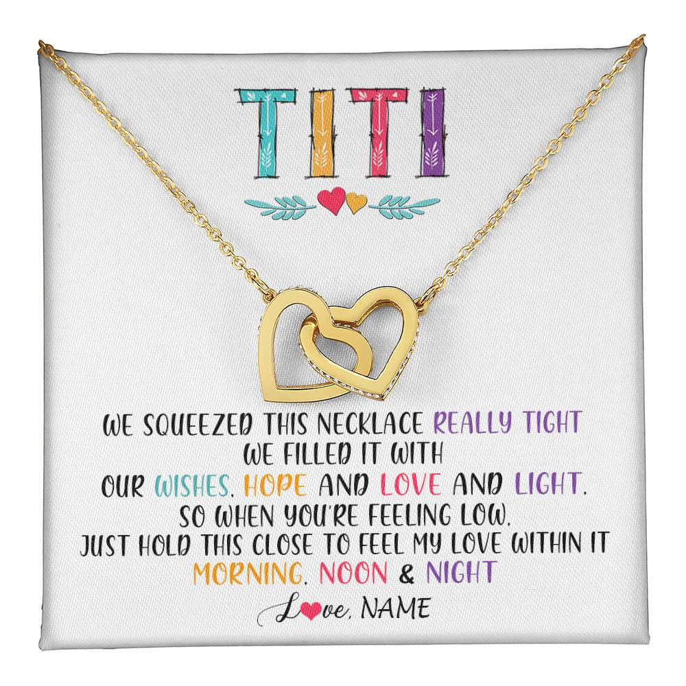 Interlocking Hearts Necklace 18K Yellow Gold Finish | 1 | Personalized To My Titi Necklace From Niece Nephew We Squeezed This Necklace Titi Birthday Mothers Day Christmas Jewelry Customized Gift Box Message Card | siriusteestore