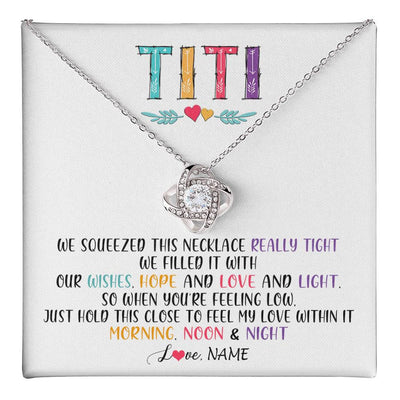 Love Knot Necklace 14K White Gold Finish | 1 | Personalized To My Titi Necklace From Niece Nephew We Squeezed This Necklace Titi Birthday Mothers Day Christmas Jewelry Customized Gift Box Message Card | siriusteestore