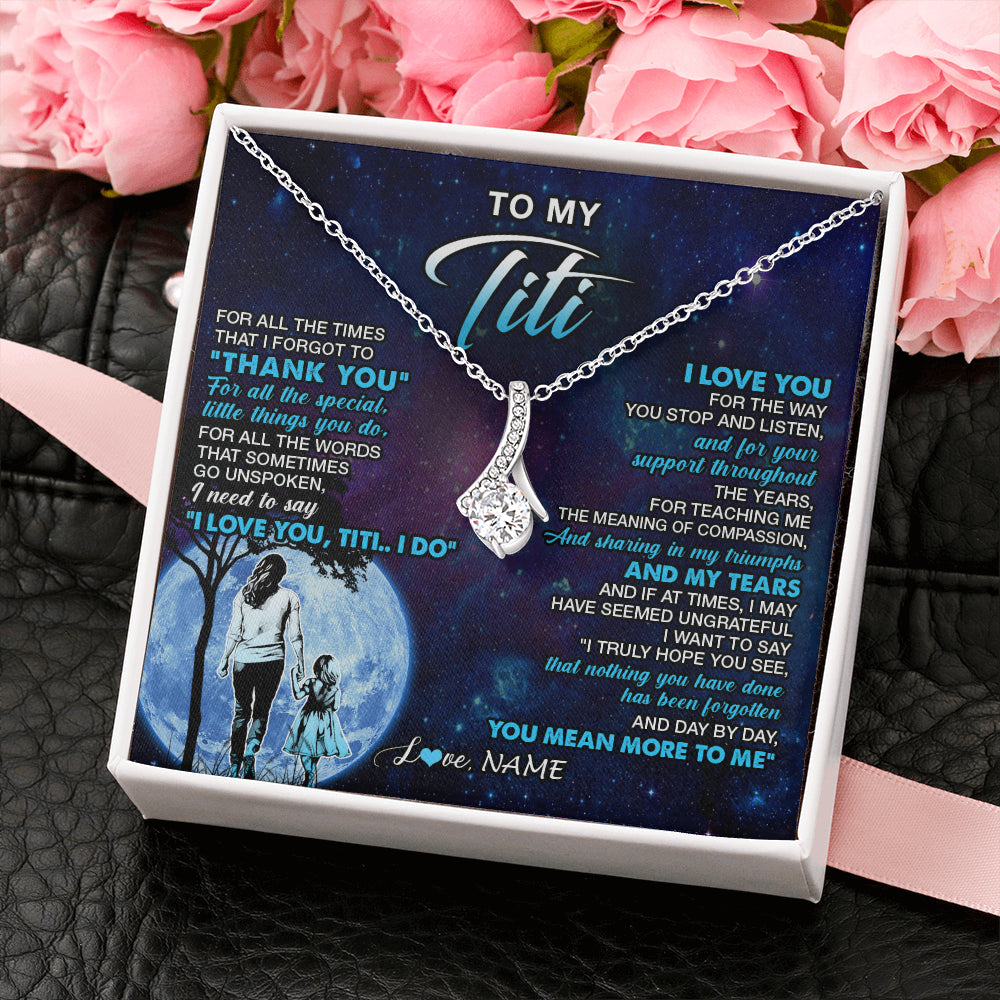 Alluring Beauty Necklace 14K White Gold Finish | 2 | Personalized To My Titi Necklace From Niece Thank You Day By Day Titi Birthday Gifts Mothers Day Christmas Customized Gift Box Message Card | siriusteestore