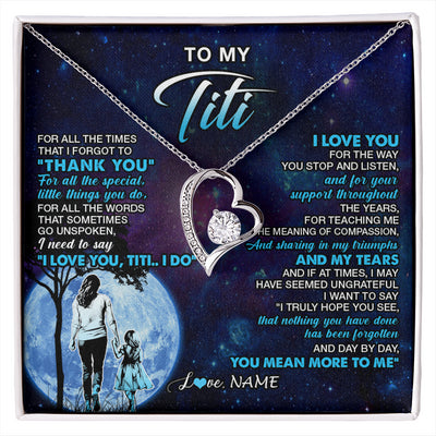 Forever Love Necklace 14K White Gold Finish | 1 | Personalized To My Titi Necklace From Niece Thank You Day By Day Titi Birthday Gifts Mothers Day Christmas Customized Gift Box Message Card | siriusteestore