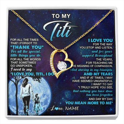 Forever Love Necklace 18K Yellow Gold Finish | 1 | Personalized To My Titi Necklace From Niece Thank You Day By Day Titi Birthday Gifts Mothers Day Christmas Customized Gift Box Message Card | siriusteestore