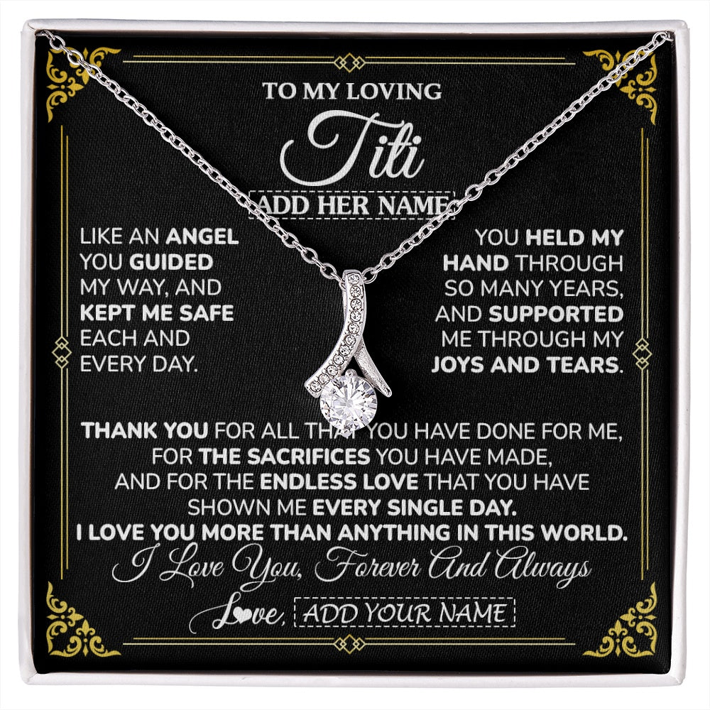 Alluring Beauty Necklace 14K White Gold Finish | 1 | Personalized To My Titi Necklace Gifts Meaningful Gift To Aunt From Niece Without You There Is No Me Mothers Day Birthday Custom Gift Box Message Card | https://siriusteestore.