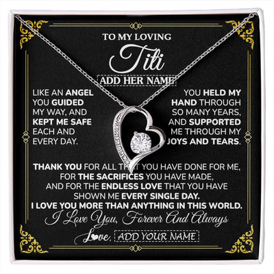 Forever Love Necklace 14K White Gold Finish | 1 | Personalized To My Titi Necklace Gifts Meaningful Gift To Aunt From Niece Without You There Is No Me Mothers Day Birthday Custom Gift Box Message Card | https://siriusteestore.