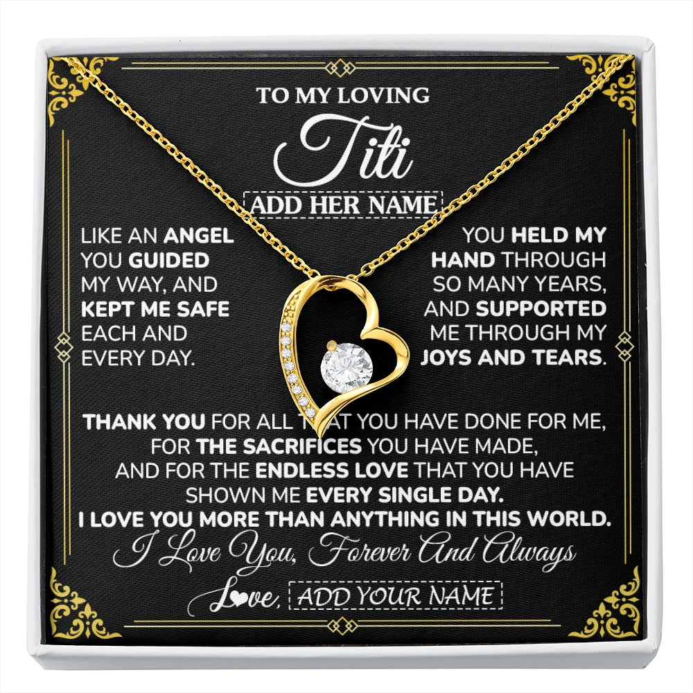 Forever Love Necklace 18K Yellow Gold Finish | 1 | Personalized To My Titi Necklace Gifts Meaningful Gift To Aunt From Niece Without You There Is No Me Mothers Day Birthday Custom Gift Box Message Card | https://siriusteestore.