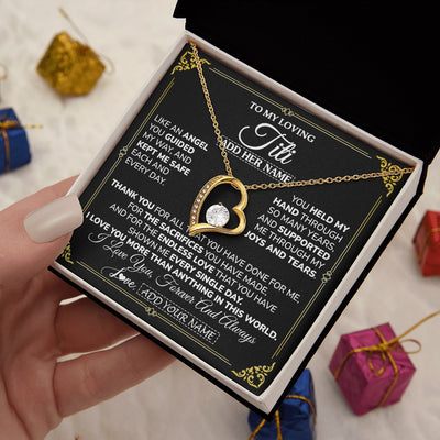 Forever Love Necklace 18K Yellow Gold Finish | 2 | Personalized To My Titi Necklace Gifts Meaningful Gift To Aunt From Niece Without You There Is No Me Mothers Day Birthday Custom Gift Box Message Card | https://siriusteestore.