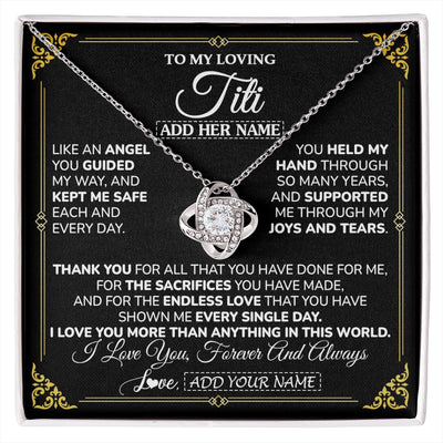 Love Knot Necklace 14K White Gold Finish | 1 | Personalized To My Titi Necklace Gifts Meaningful Gift To Aunt From Niece Without You There Is No Me Mothers Day Birthday Custom Gift Box Message Card | https://siriusteestore.