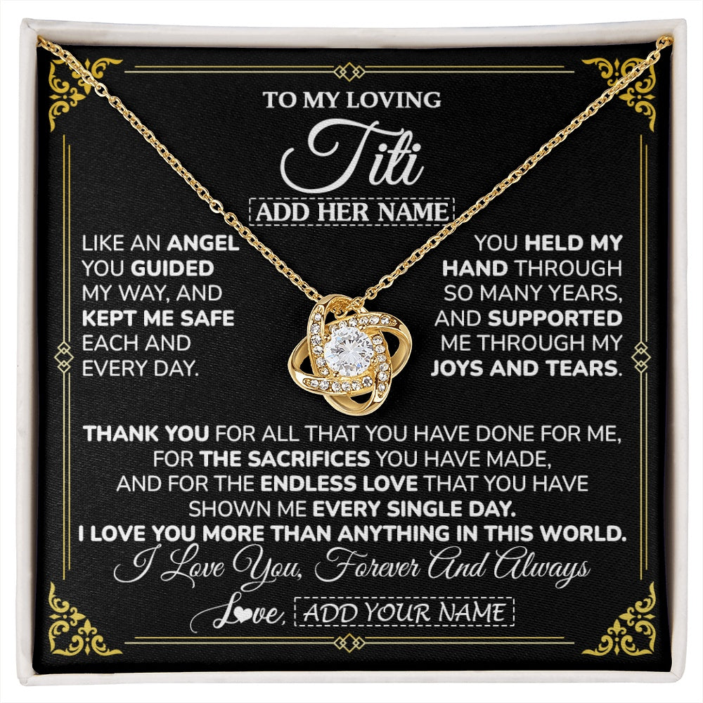Love Knot Necklace 18K Yellow Gold Finish | 1 | Personalized To My Titi Necklace Gifts Meaningful Gift To Aunt From Niece Without You There Is No Me Mothers Day Birthday Custom Gift Box Message Card | https://siriusteestore.