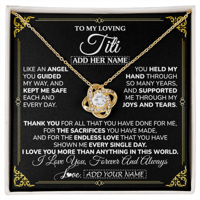 Love Knot Necklace 18K Yellow Gold Finish | 1 | Personalized To My Titi Necklace Gifts Meaningful Gift To Aunt From Niece Without You There Is No Me Mothers Day Birthday Custom Gift Box Message Card | https://siriusteestore.