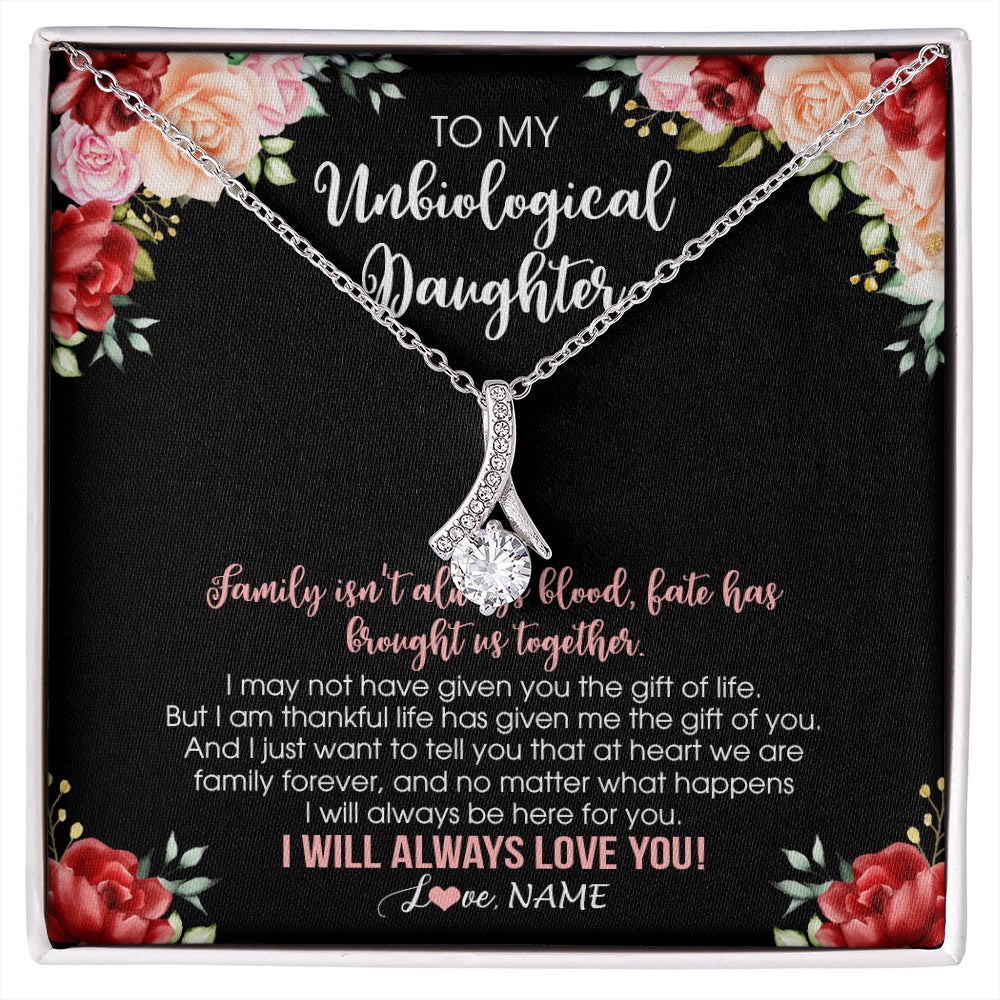 Alluring Beauty Necklace 14K White Gold Finish | 1 | Personalized To My Unbiological Daughter Necklace Family Together Birthday Gifts For Bonus Daughter Stepdaughter Christmas Customized Gift Box Message Card | siriusteestore