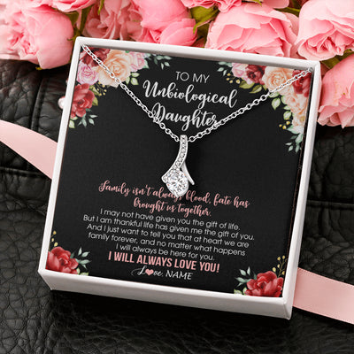 Alluring Beauty Necklace 14K White Gold Finish | 2 | Personalized To My Unbiological Daughter Necklace Family Together Birthday Gifts For Bonus Daughter Stepdaughter Christmas Customized Gift Box Message Card | siriusteestore