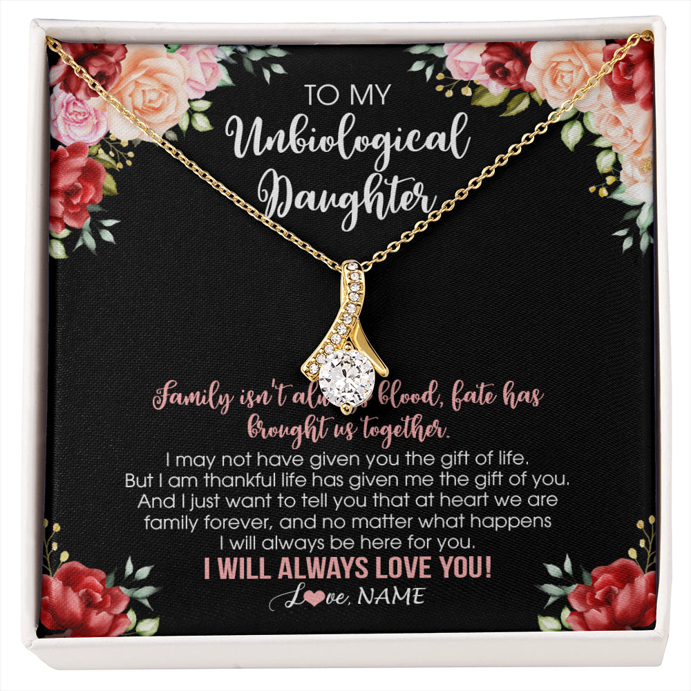 Alluring Beauty Necklace 18K Yellow Gold Finish | 1 | Personalized To My Unbiological Daughter Necklace Family Together Birthday Gifts For Bonus Daughter Stepdaughter Christmas Customized Gift Box Message Card | siriusteestore