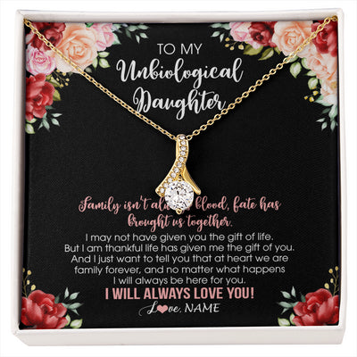 Alluring Beauty Necklace 18K Yellow Gold Finish | 1 | Personalized To My Unbiological Daughter Necklace Family Together Birthday Gifts For Bonus Daughter Stepdaughter Christmas Customized Gift Box Message Card | siriusteestore
