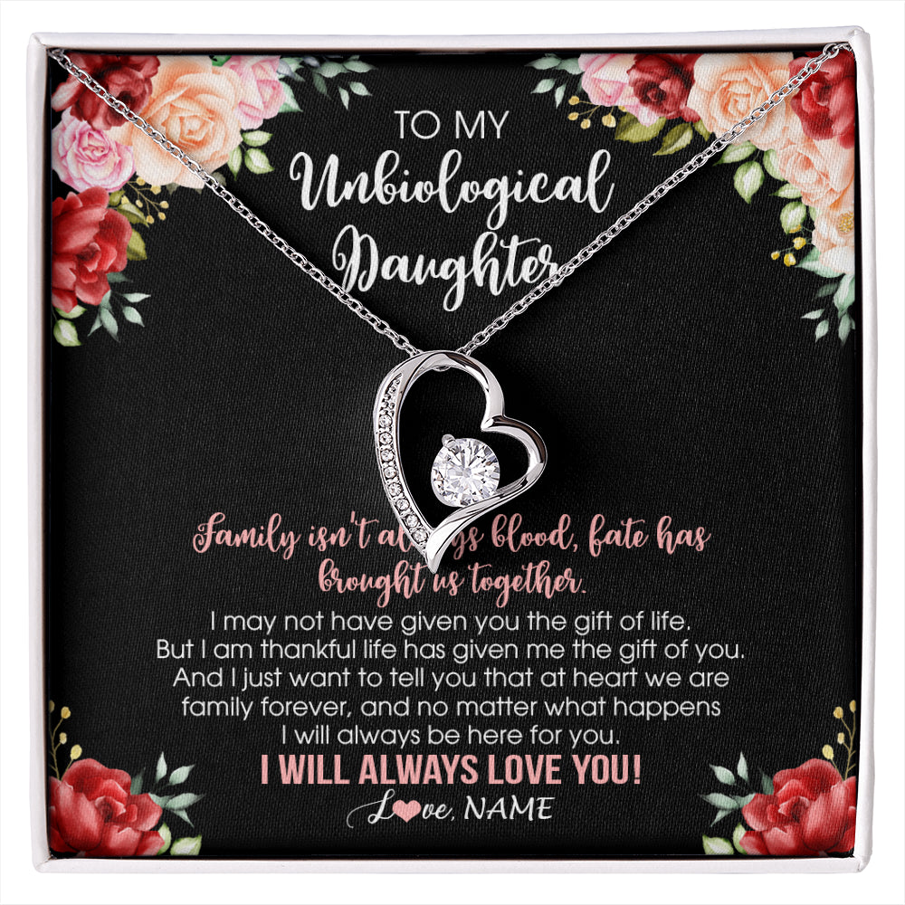 Forever Love Necklace 14K White Gold Finish | 1 | Personalized To My Unbiological Daughter Necklace Family Together Birthday Gifts For Bonus Daughter Stepdaughter Christmas Customized Gift Box Message Card | siriusteestore
