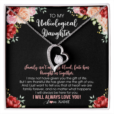Forever Love Necklace 14K White Gold Finish | 1 | Personalized To My Unbiological Daughter Necklace Family Together Birthday Gifts For Bonus Daughter Stepdaughter Christmas Customized Gift Box Message Card | siriusteestore