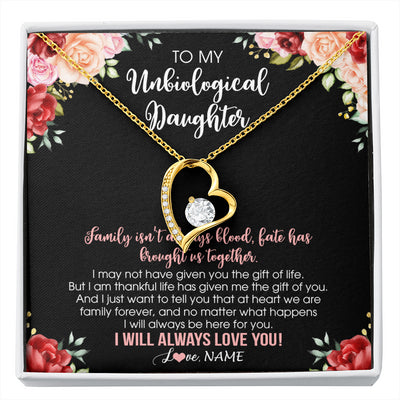 Forever Love Necklace 18K Yellow Gold Finish | 1 | Personalized To My Unbiological Daughter Necklace Family Together Birthday Gifts For Bonus Daughter Stepdaughter Christmas Customized Gift Box Message Card | siriusteestore