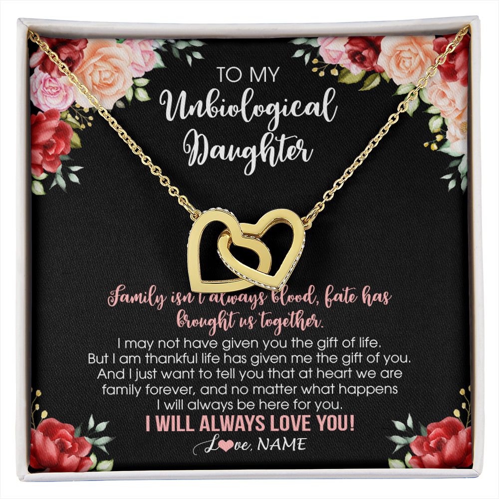 Interlocking Hearts Necklace 18K Yellow Gold Finish | 1 | Personalized To My Unbiological Daughter Necklace Family Together Birthday Gifts For Bonus Daughter Stepdaughter Christmas Customized Gift Box Message Card | siriusteestore