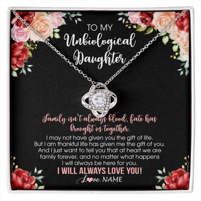 Love Knot Necklace 14K White Gold Finish | 1 | Personalized To My Unbiological Daughter Necklace Family Together Birthday Gifts For Bonus Daughter Stepdaughter Christmas Customized Gift Box Message Card | siriusteestore
